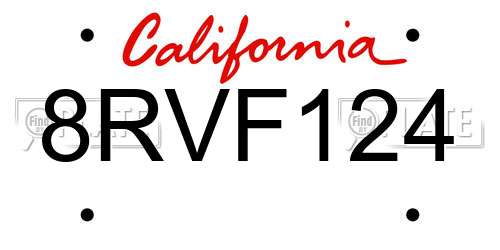 8RVF124 California License Plate