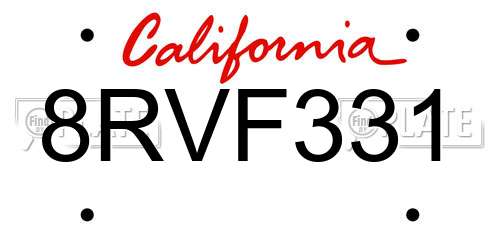 8RVF331 California License Plate
