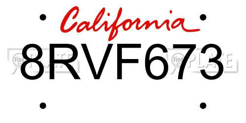 8RVF673 California License Plate