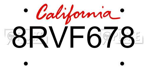 8RVF678 California License Plate