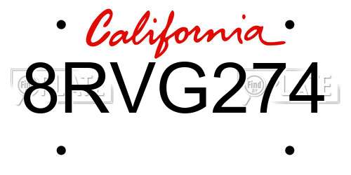 8RVG274 California License Plate