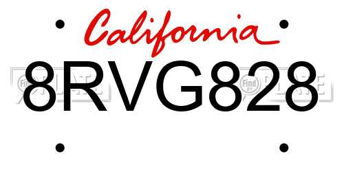 8RVG828 California License Plate