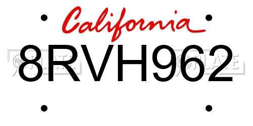 8RVH962 California License Plate