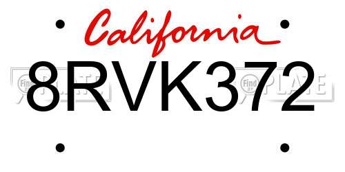 8RVK372 California License Plate