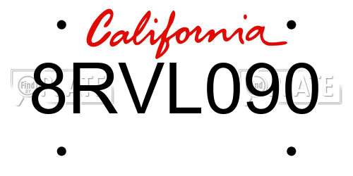 8RVL090 California License Plate