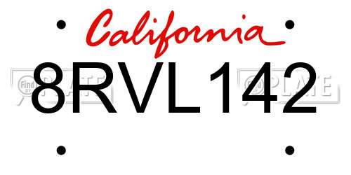 8RVL142 California License Plate