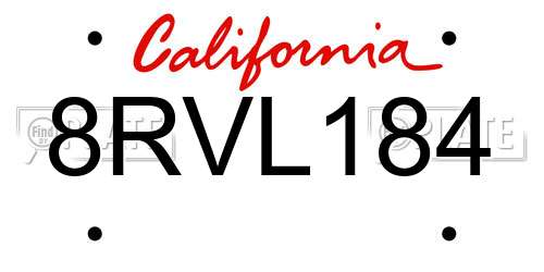 8RVL184 California License Plate