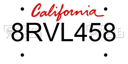 8RVL458 California License Plate