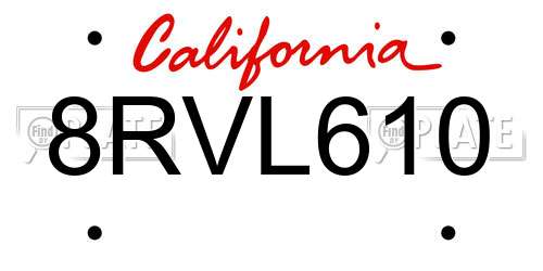 8RVL610 California License Plate