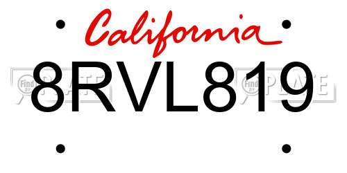 8RVL819 California License Plate