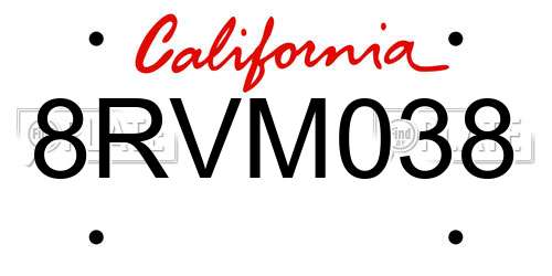 8RVM038 California License Plate