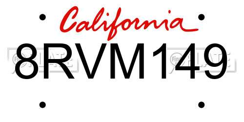 8RVM149 California License Plate