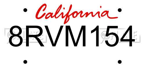 8RVM154 California License Plate
