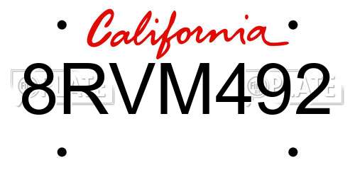 8RVM492 California License Plate