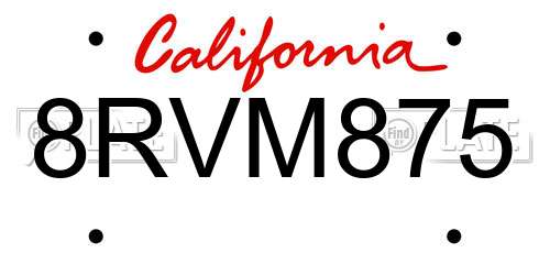 8RVM875 California License Plate