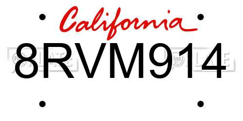 8RVM914 California License Plate