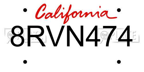 8RVN474 California License Plate