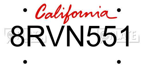 8RVN551 California License Plate