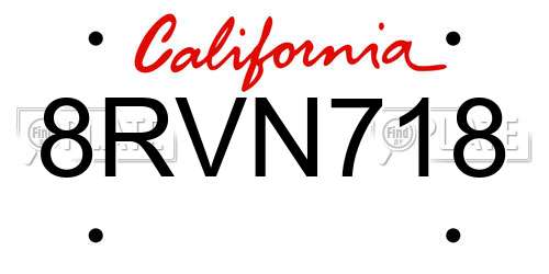 8RVN718 California License Plate