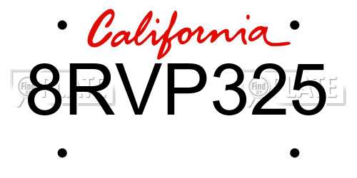 8RVP325 California License Plate