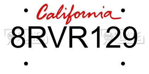 8RVR129 California License Plate