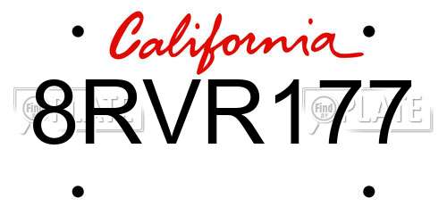 8RVR177 California License Plate