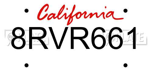8RVR661 California License Plate