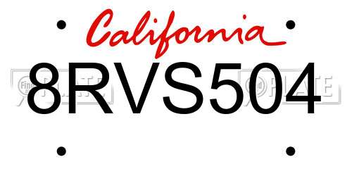 8RVS504 California License Plate