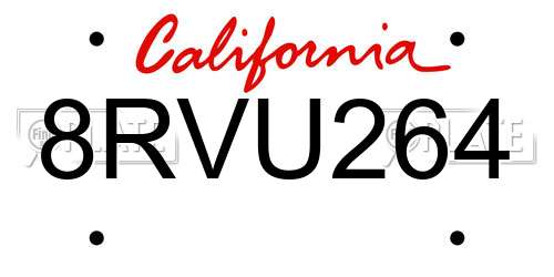 8RVU264 California License Plate