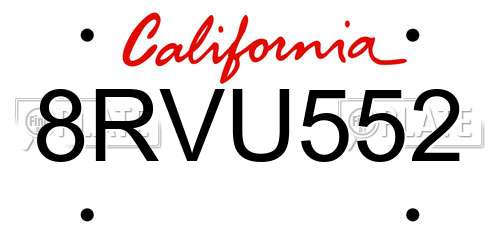 8RVU552 California License Plate