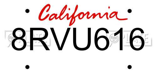 8RVU616 California License Plate