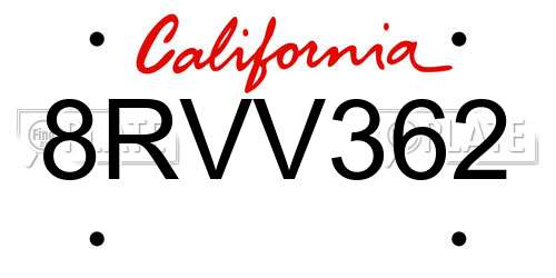 8RVV362 California License Plate