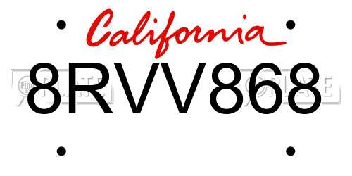 8RVV868 California License Plate