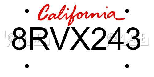 8RVX243 California License Plate