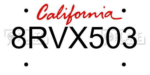 8RVX503 California License Plate