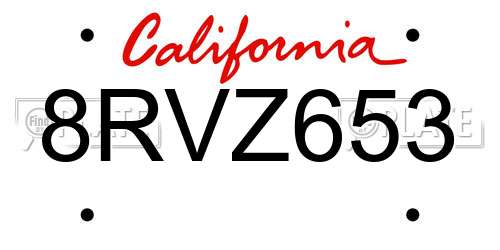8RVZ653 California License Plate