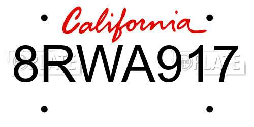 8RWA917 California License Plate