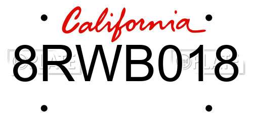 8RWB018 California License Plate