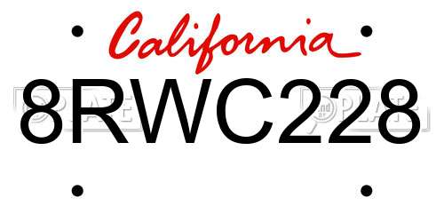 8RWC228 California License Plate