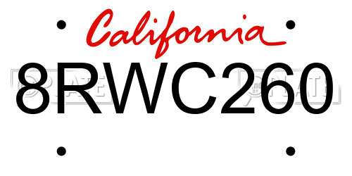8RWC260 California License Plate