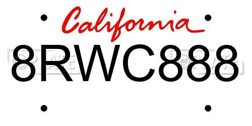 8RWC888 California License Plate