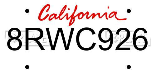 8RWC926 California License Plate