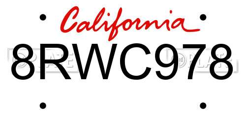 8RWC978 California License Plate