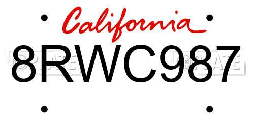 8RWC987 California License Plate