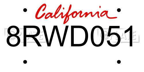 8RWD051 California License Plate