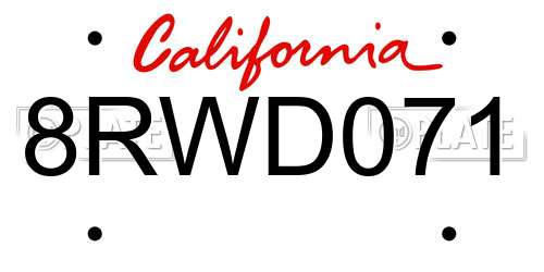 8RWD071 California License Plate