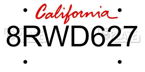 8RWD627 California License Plate