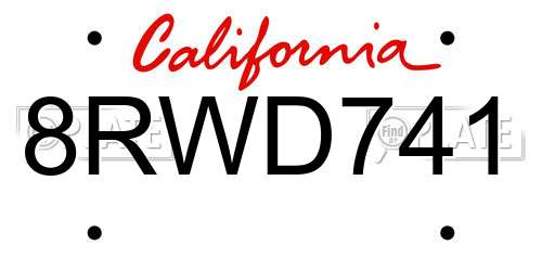8RWD741 California License Plate