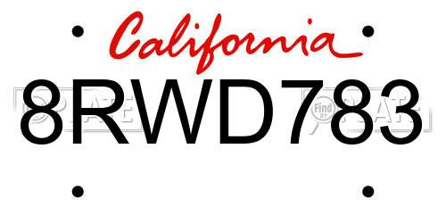 8RWD783 California License Plate