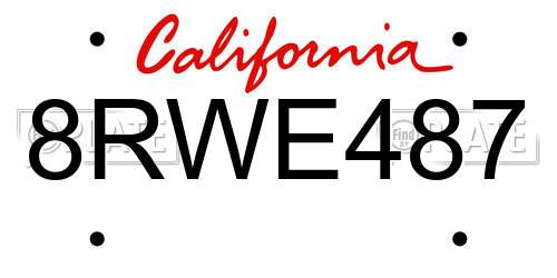 8RWE487 California License Plate